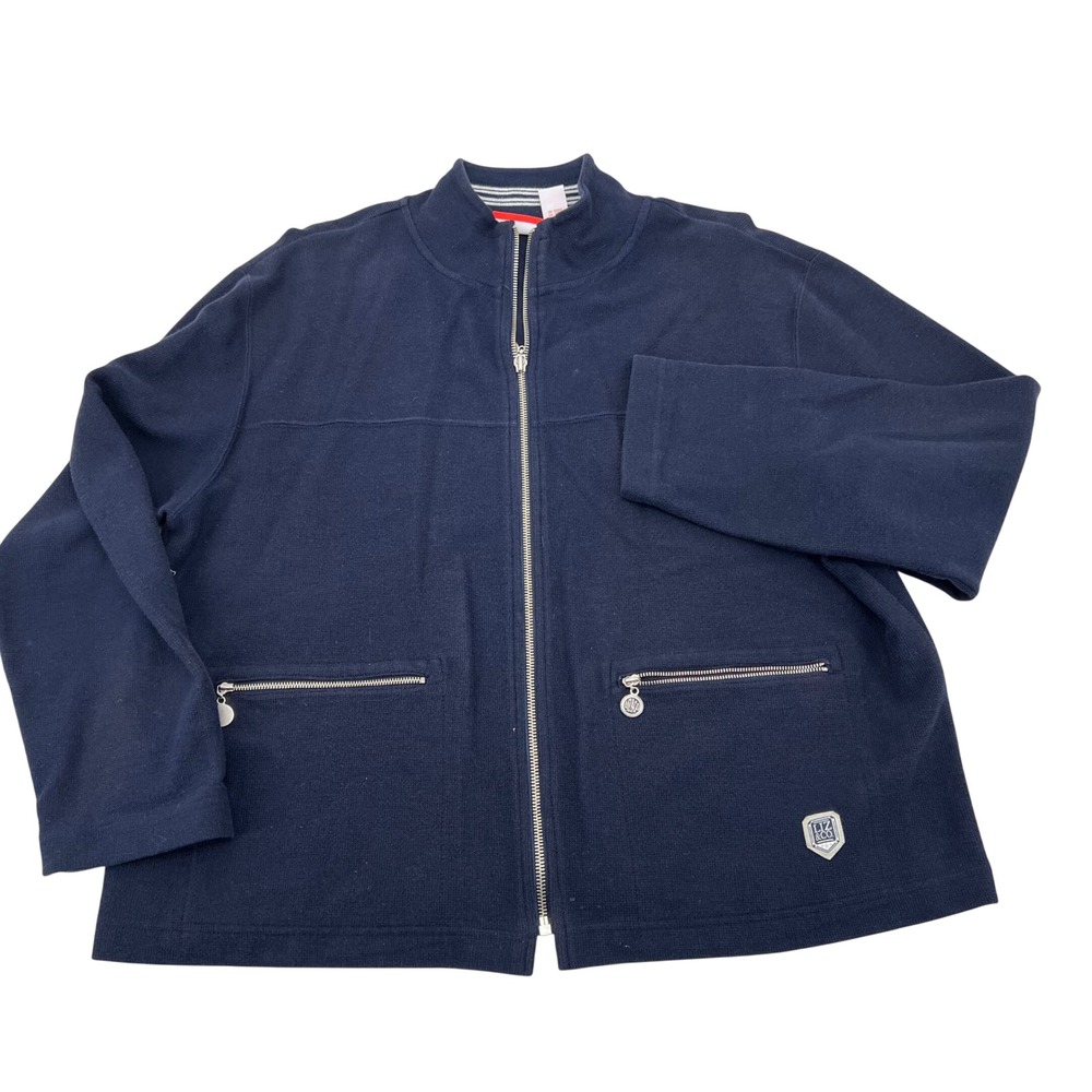 Liz Claiborne Liz & Co vintage Navy Blue 100% Cotton Zip Front Jacket Size M